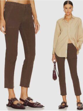 Nili Lotan Women's Brown Corduroy Jenna Raw Hem Cropped Ankle Pants Size 8
